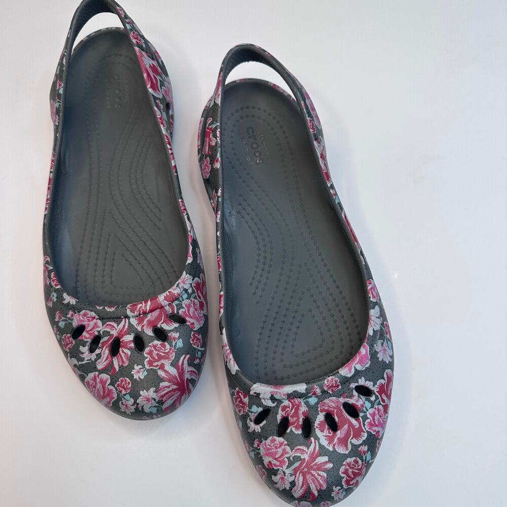 Crocs Kadee Gray Pink Floral Slingback Shoes